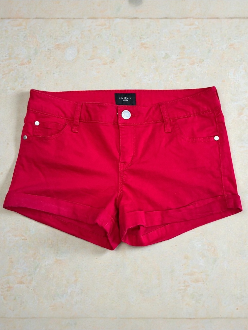 Celebrity Pink Bright Red Cuffed Denim Shorts